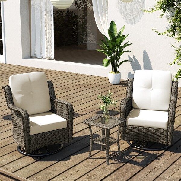 3 Pieces Patio Furniture Rocking Set with Rattan Side Table