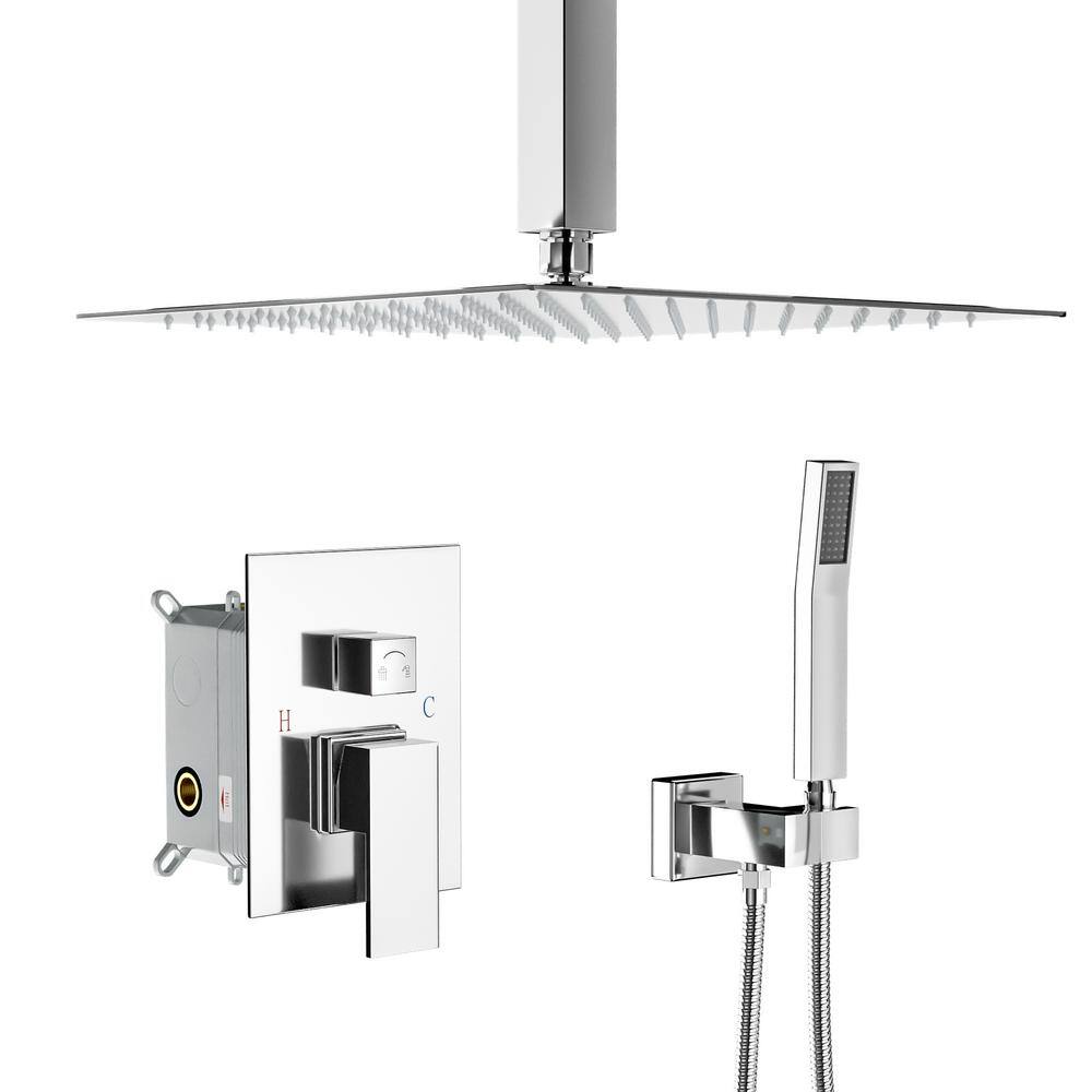 Logmey 2-Spray Patterns with 1.8 GPM 12 in. Ceiling Mount Rain Mixer Shower Combo Dual Shower Heads in Chrome LM-SLF16006Z-CH