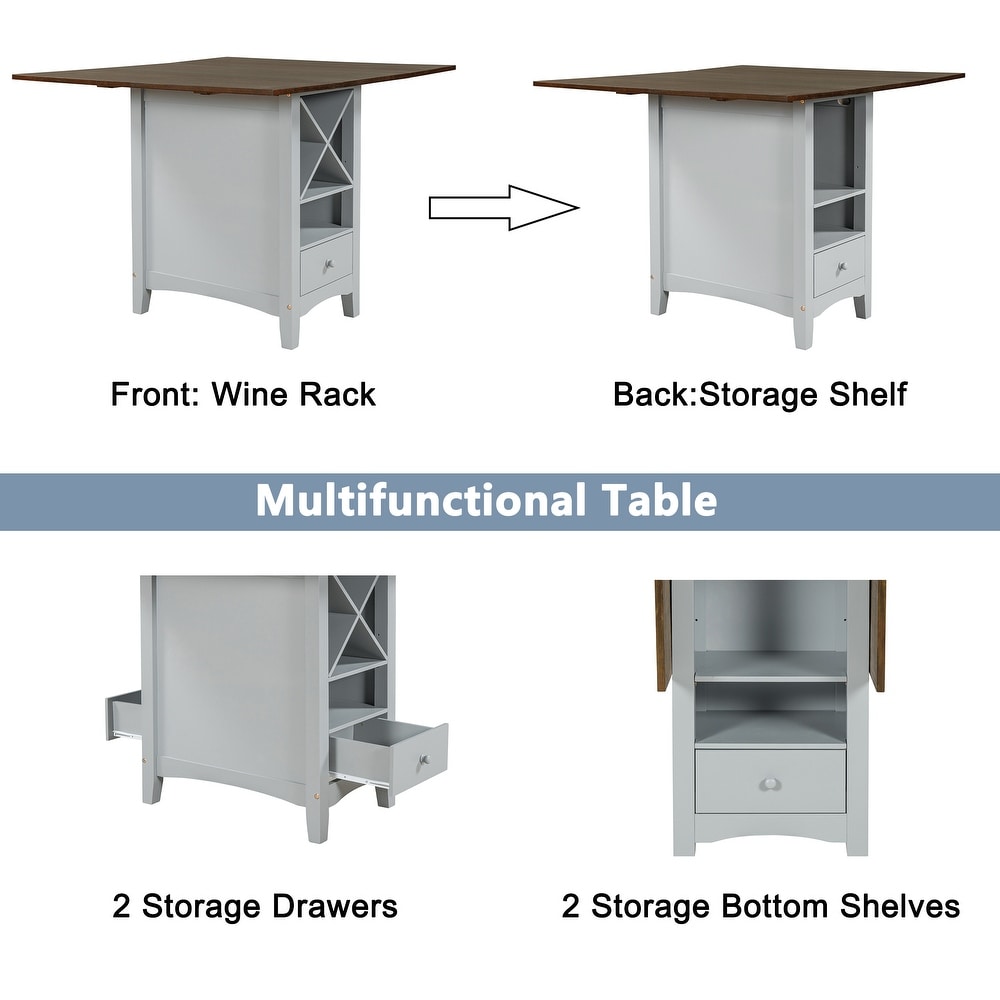 5 Piece Dining Table Set with Drop Leaf