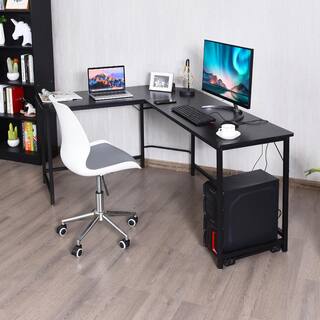 Costway L-Shaped 66 in. Black Computer Desk Corner Workstation Study Gaming Table Home Office HW61782BK