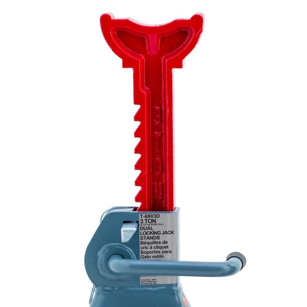 Pro-Lift 3-Ton Double Locking Pin Jack Stand with Cast Ductile Iron Ratchet Bar Pair T-6903D