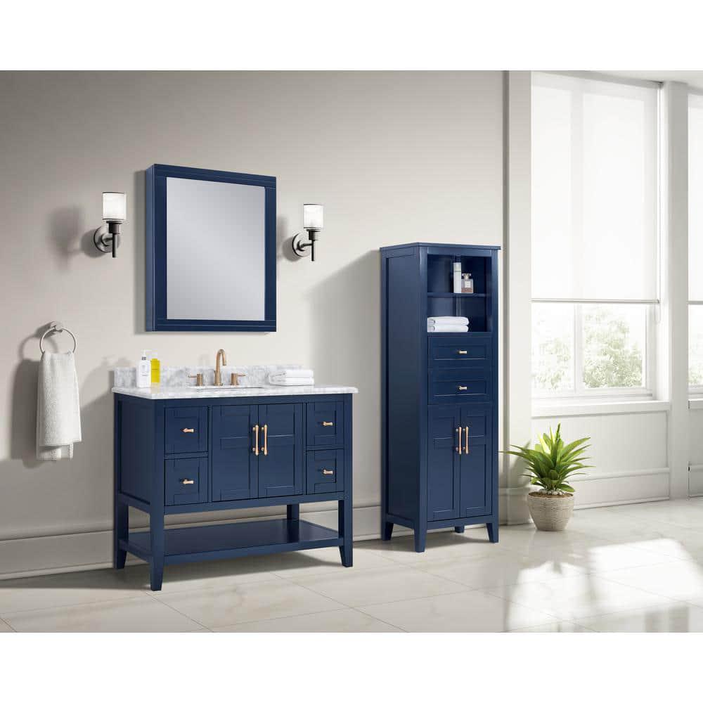 Home Decorators Collection Sturgess 24 in W x 32 in H Rectangular Navy Blue Wood Framed Surface Mount Medicine Cabinet with Mirror