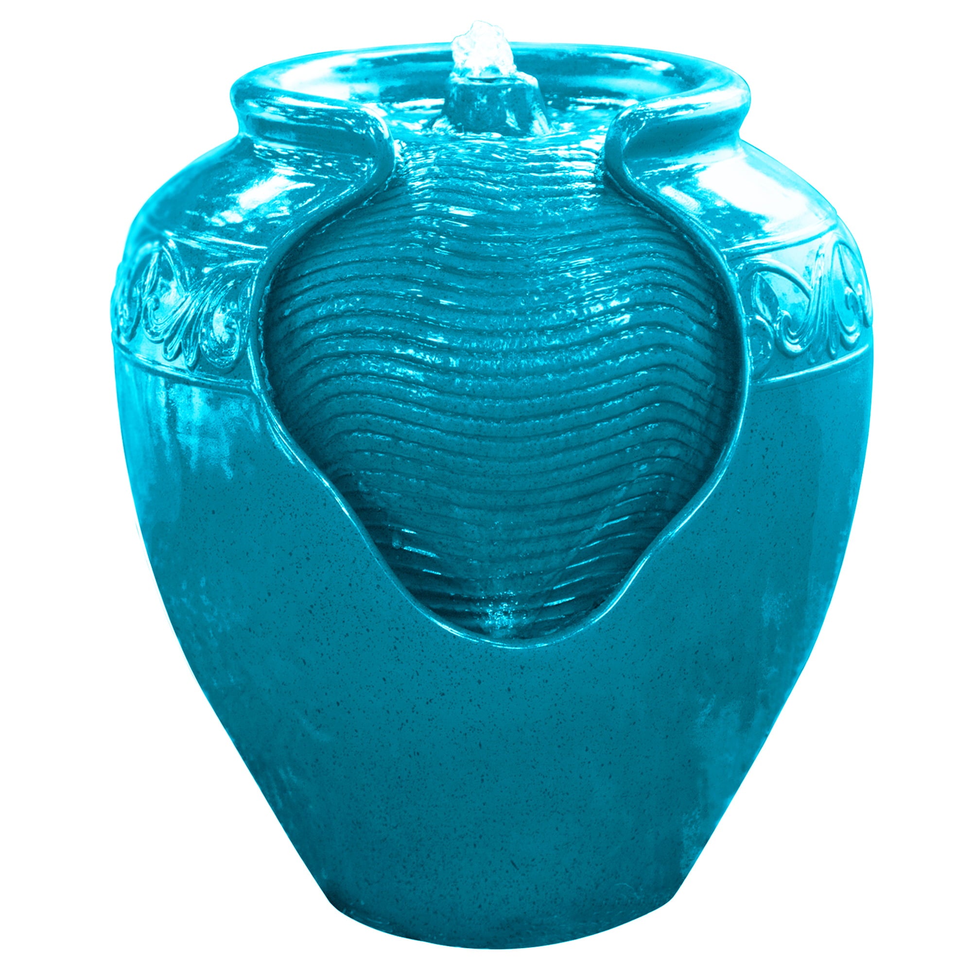 Teamson Home Outdoor Glazed Pot Floor Fountain with LED Light - Teal