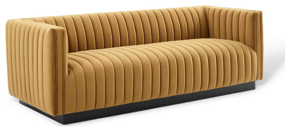 Conjure Channel Tufted Velvet Sofa   Contemporary   Sofas   by Homesquare  Houzz