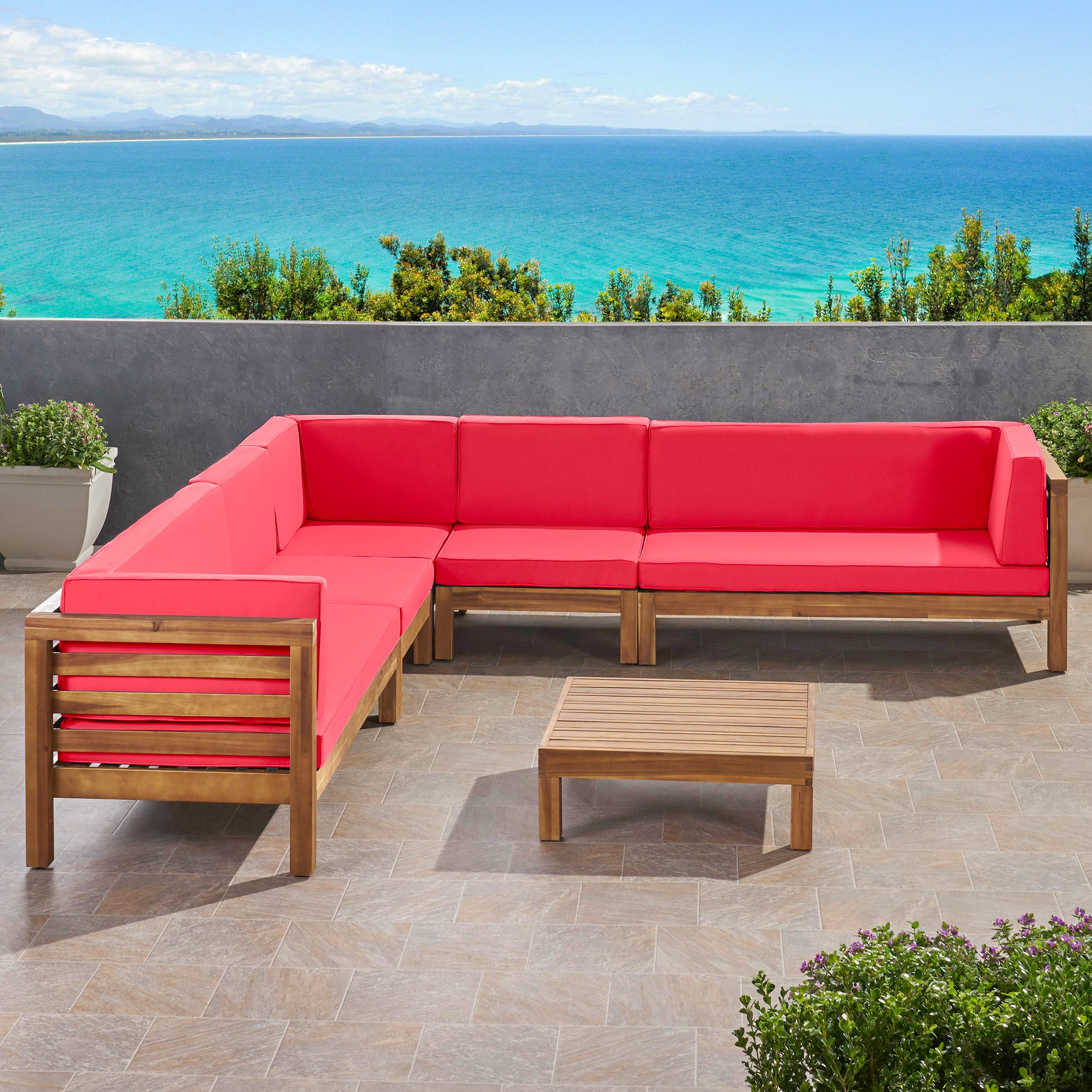 Emma Outdoor 7 Seater Acacia Wood Sectional Sofa Set