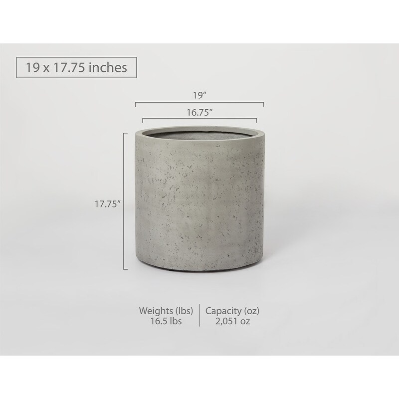 Indoor/Outdoor Large Nordic Minimalist Fiberstone Lightweight Round Cylinder Planter Pot  19 15 12inch Cement Finish