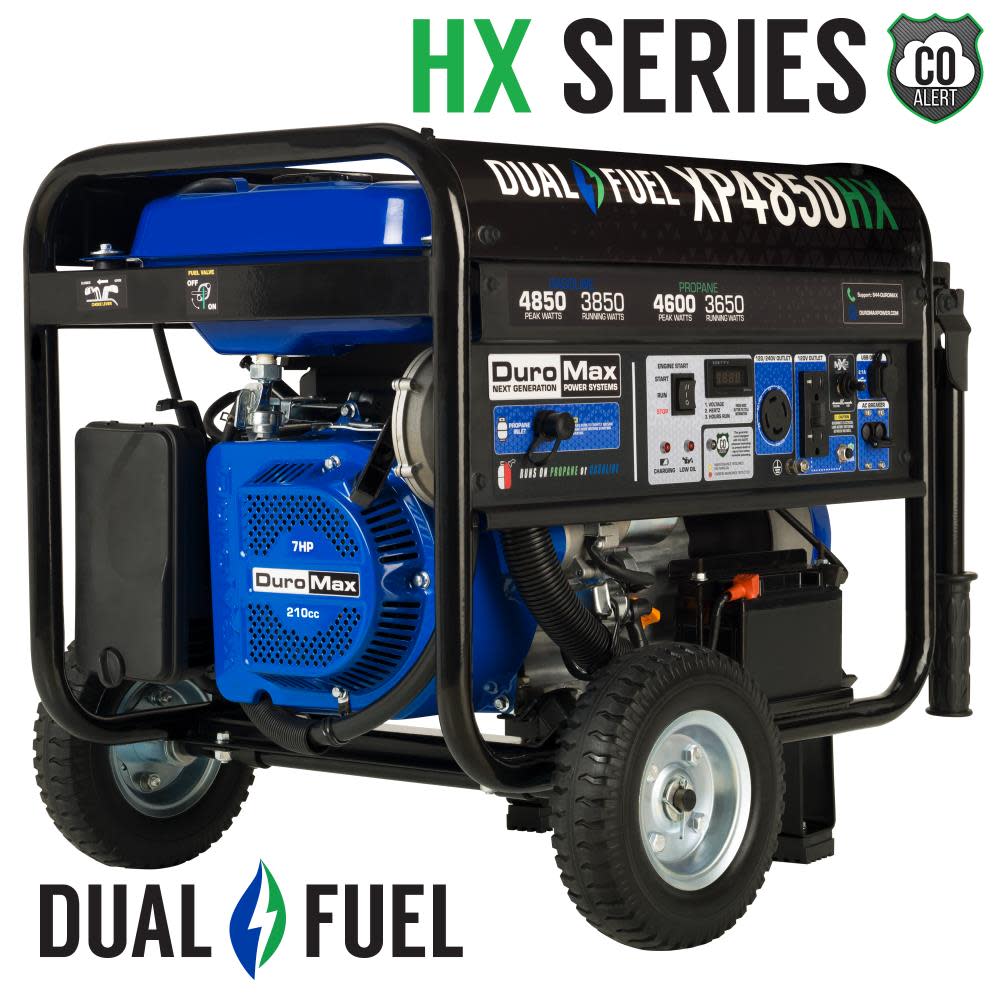 DuroMax Generator Dual Fuel Gas Propane Portable with CO Alert 4850 Watt ;