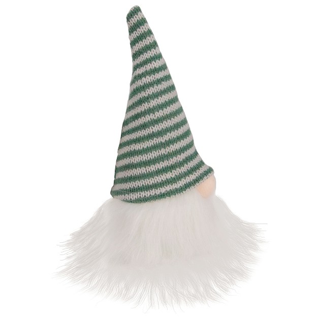 Green And White Striped Knit Gnome Christmas Figure