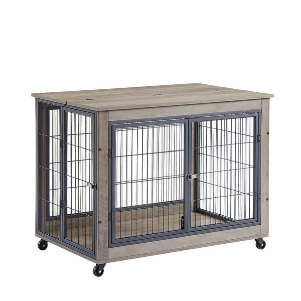 Side Table Dog Cage with Double Doors on Casters