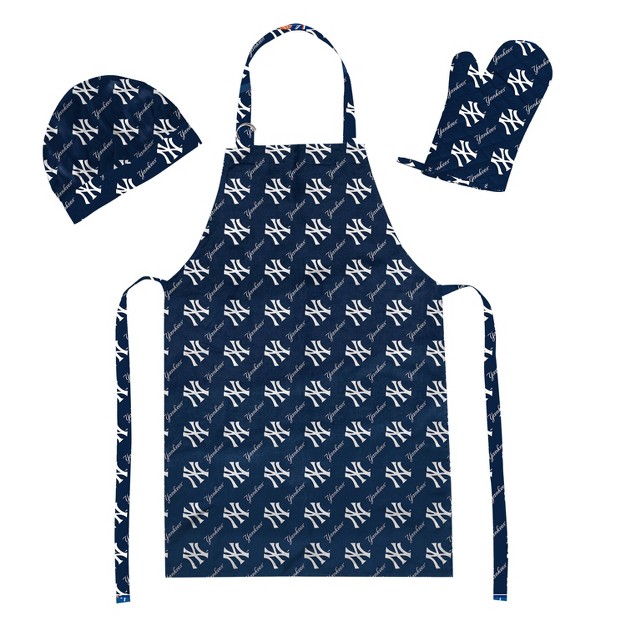 Mlb New York Yankees Apron Mitt Hat Grill Tool Set 3pc