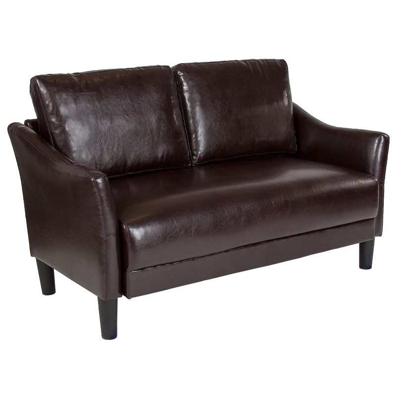 Emma and Oliver Living Room Loveseat Couch with Single Cushion in Brown LeatherSoft