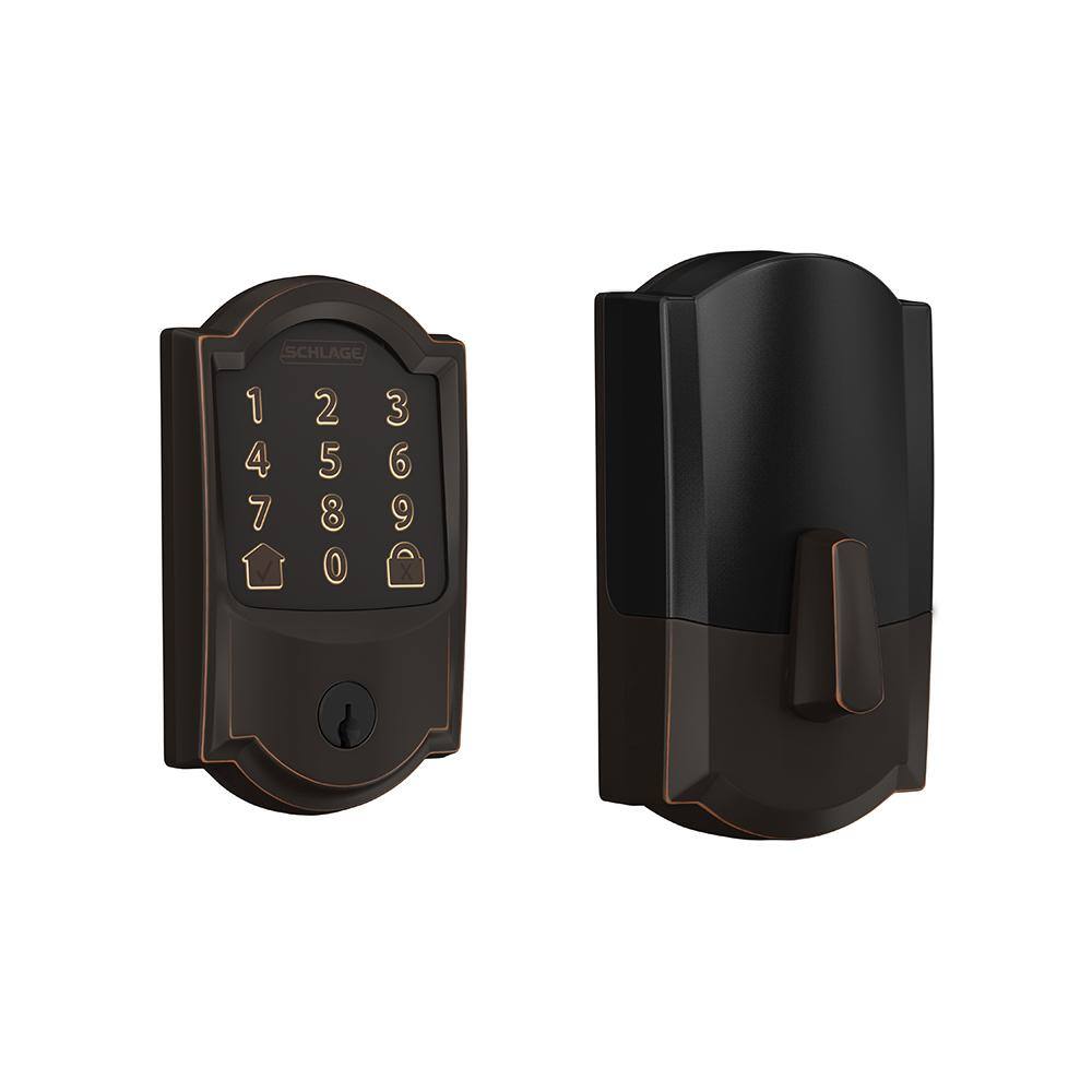 Schlage Camelot Aged Bronze Encode Smart WiFi Lock with Alarm BE489WB V CAM 716