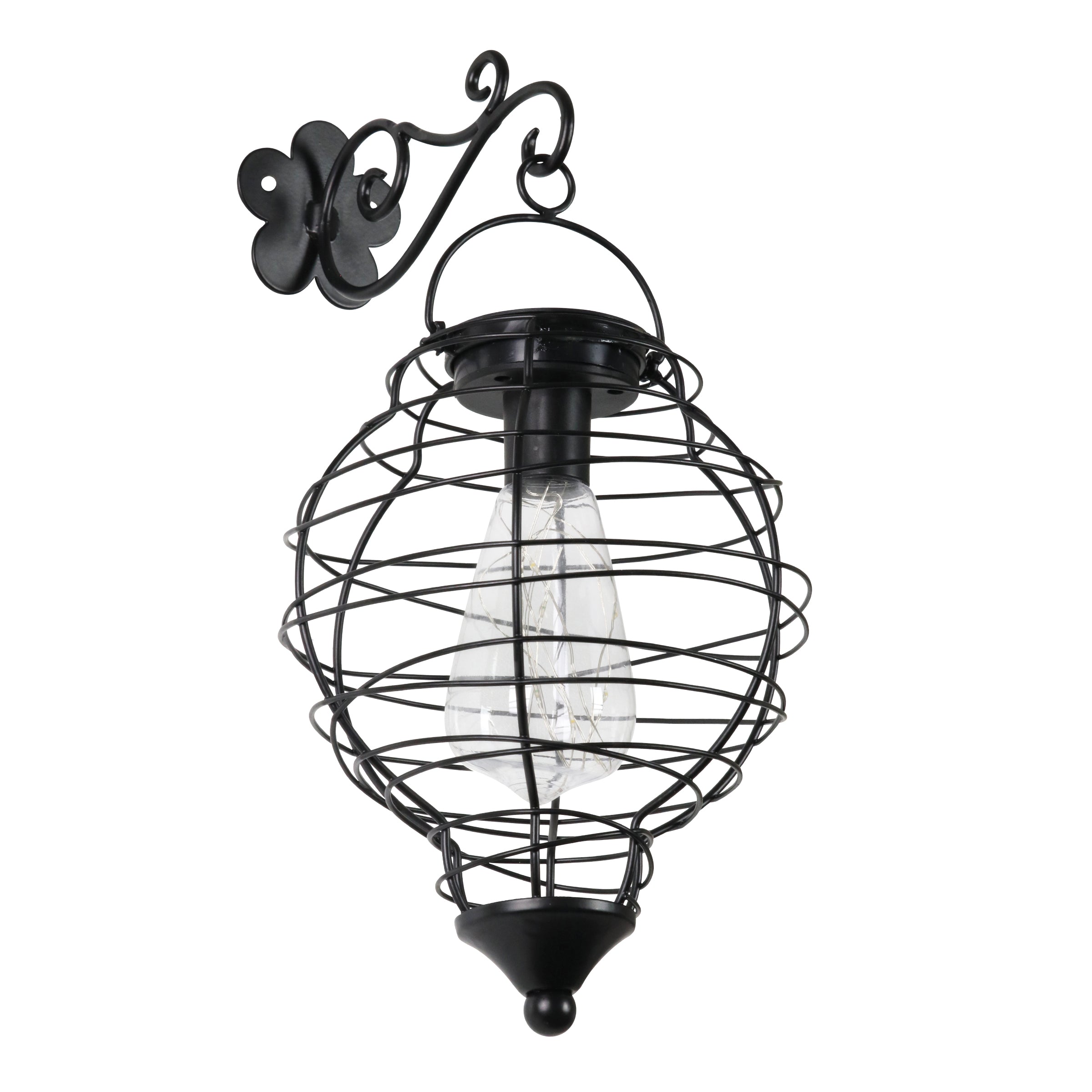 Exhart Solar Metal Wire Hanging Lantern with 10 Warm White LEDs， 14 inches， Black