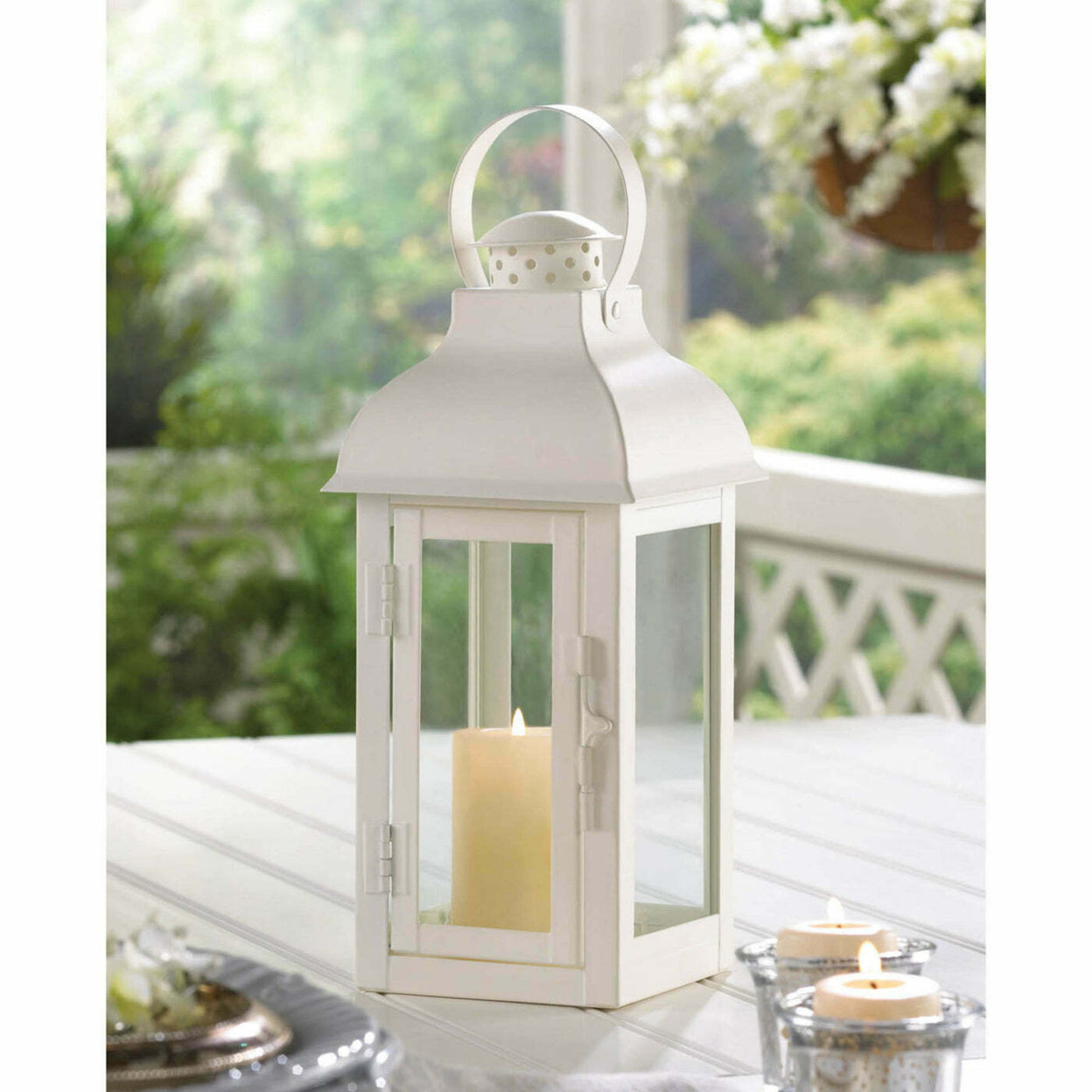 Home Decorative Romantic White Candle Lantern - 13 inches