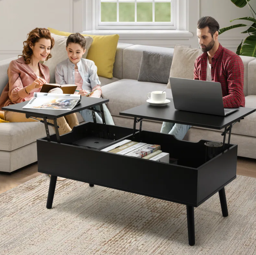 Lift Top Coffee Table with Storage, Double Lift Top Rectangular Storage Coffee Table