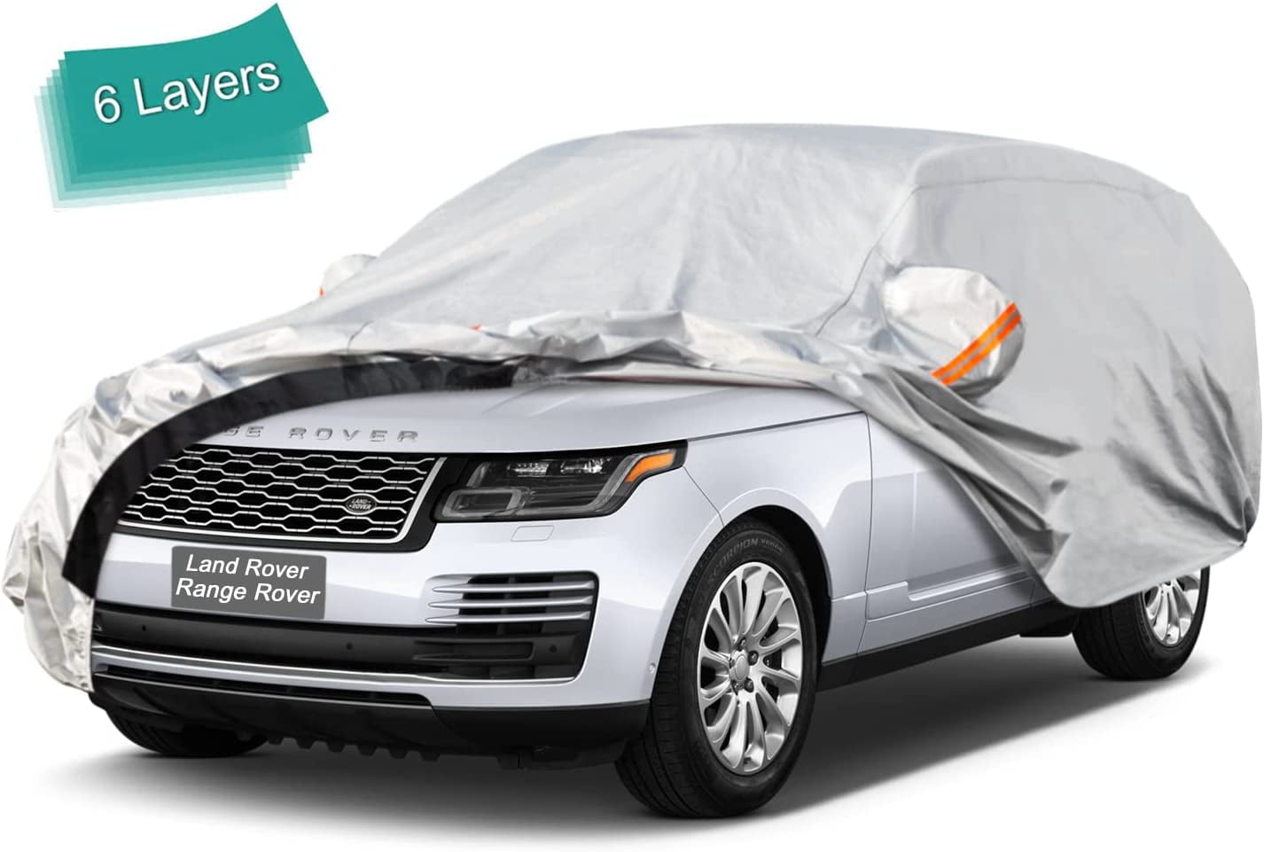 KouKou SUV Car Cover Custom Fit Land Rover Range Rover from 2001 to 2022， 6 Layer Heavy Duty Full Exterior Cover Waterproof All Weather， Silver