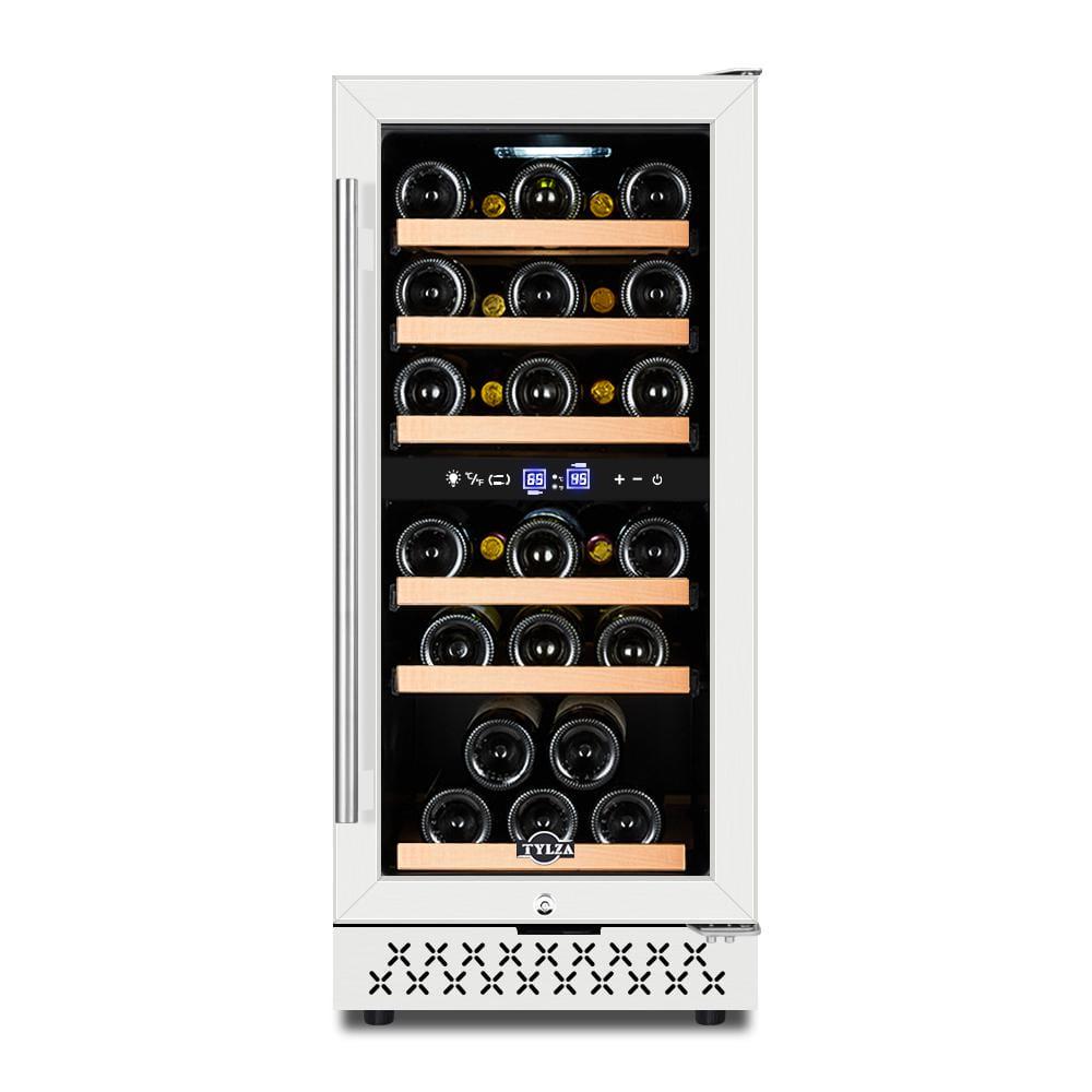 Tylza Dual Zone 15 in 30Bottle BuiltIn and Freestanding Wine Cooler with Glass Door and Childproof Lock