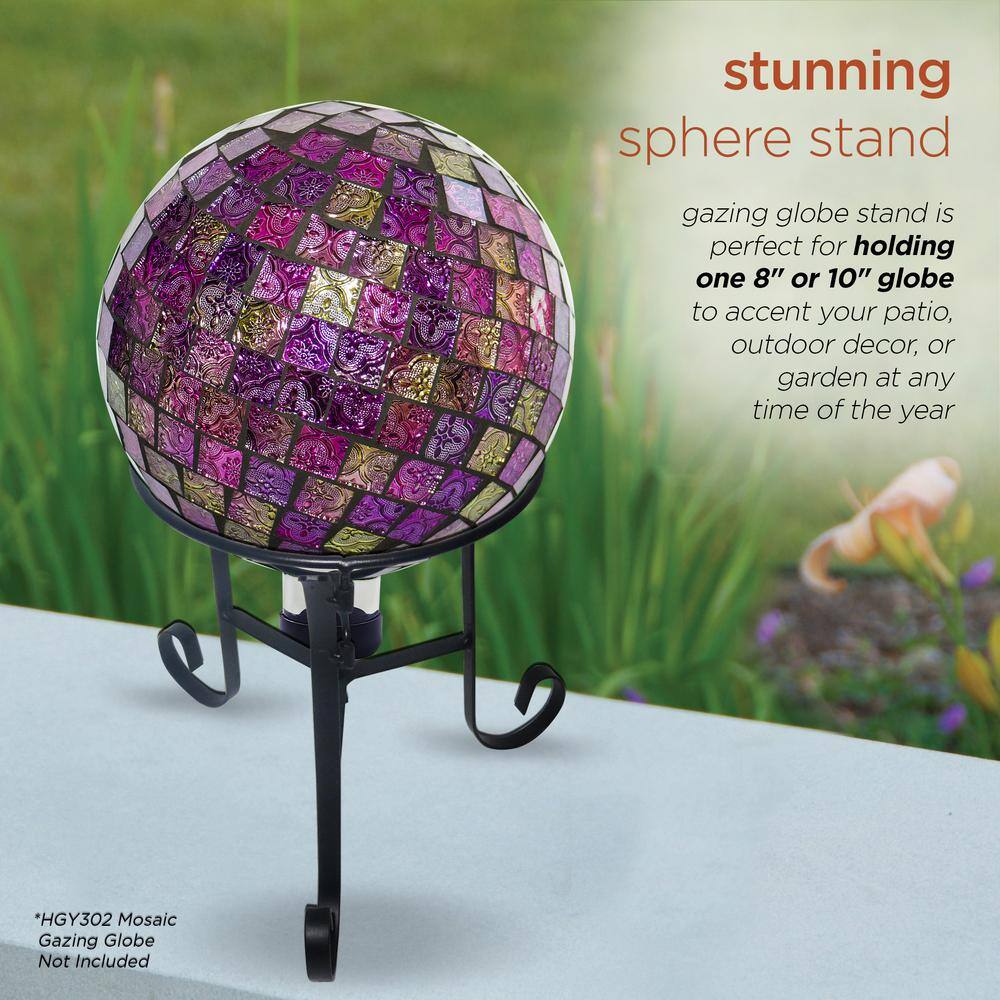 Alpine Corporation 10 in. Tall Indoor/Outdoor Glass Gazing Globe Metal Stand, Black GRS492