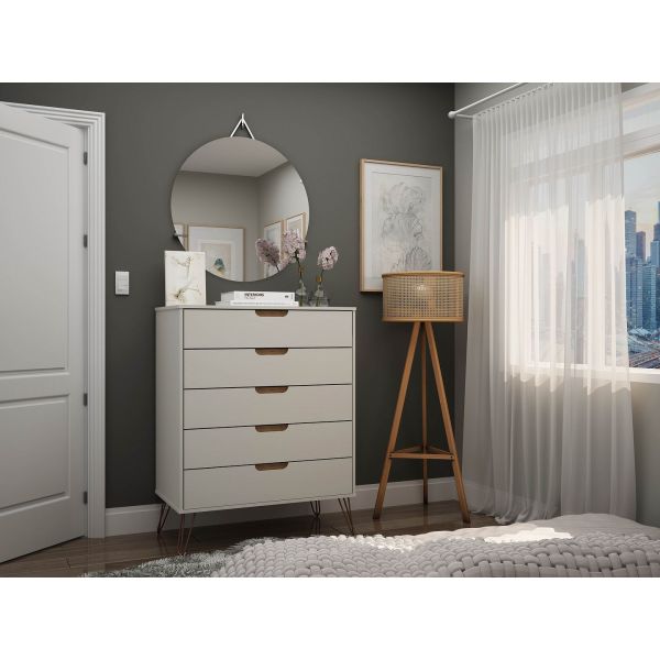 Rockefeller 5-Drawer Tall Dresser in Off White and Nature