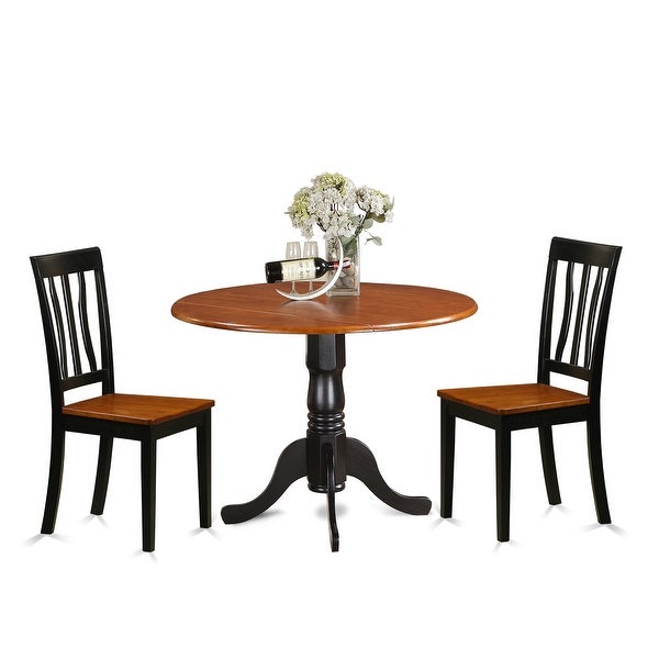 3-piece Dining Set Contains Round Table and 2 Dining Chairs in Black and Cherry Finish (Chairs Seat Options)