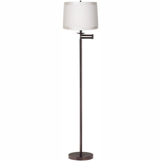 Tall Bronze Off White Self Trim Fabric Drum Shade For Living Room Reading Bedroom Office