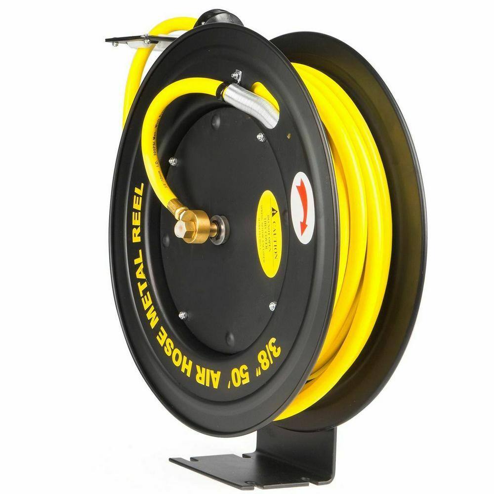 Stark 50 ft. x 38 in. I.D Retractable All-Weather Rubber Air Hose Reel with Auto Rewind 14 in. NPT 43550