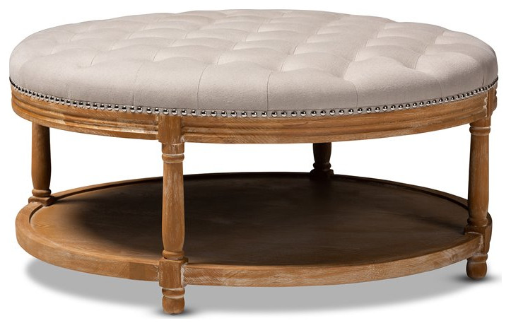 Baxton Studio Ambroise Tufted Linen Fabric and Washed Wood Coffee Table in Beige   French Country   Footstools And Ottomans   by GwG Outlet  Houzz