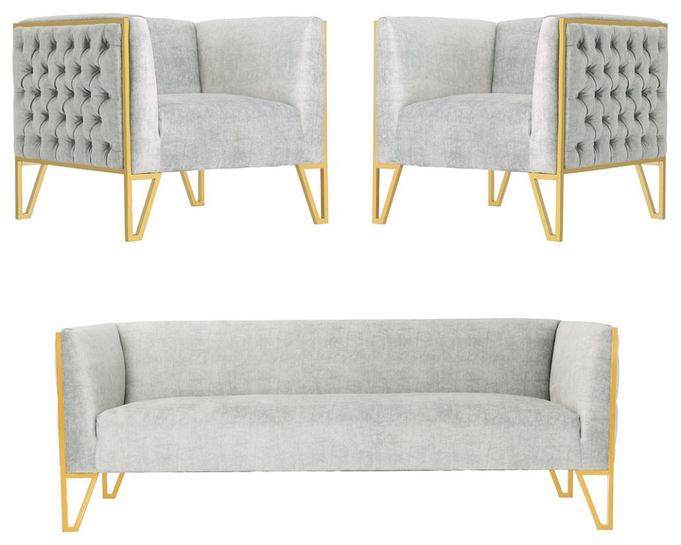 Vector Sofa and Armchair Set of 2  Grey and Gold   Contemporary   Living Room Furniture Sets   by PARMA HOME  Houzz