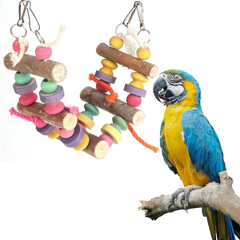 Wood Bird Pets Hanging Swing Color Activity Play Bridge Grinding Chew Bite Cage Toy for Parrot