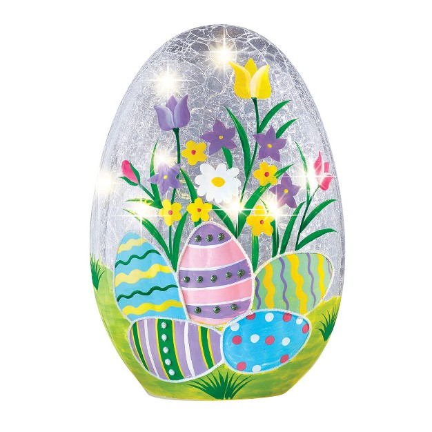 Collections Etc Lighted Crackled Glass Easter Egg Table Decoration 5 75 X 5 25 X 8 25