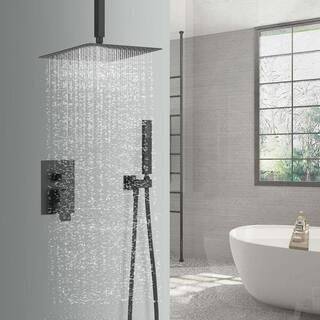 GIVING TREE 2-Spray Patterns with 2.0 GPM 12 in. Rain Shower Head Ceiling Mount Dual Shower Heads in Matte Black XLHDDTSH0014