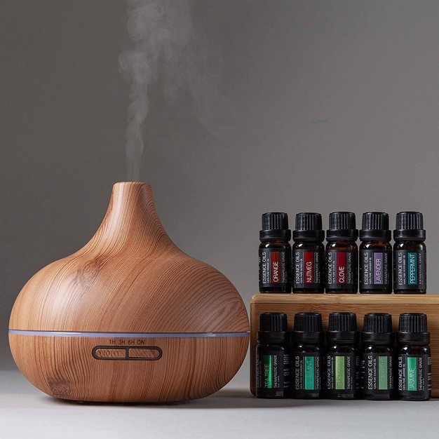 Ultimate Aromatherapy Diffuser Set 10 Essential Oils With Stand Light Wood Pure Daily Care