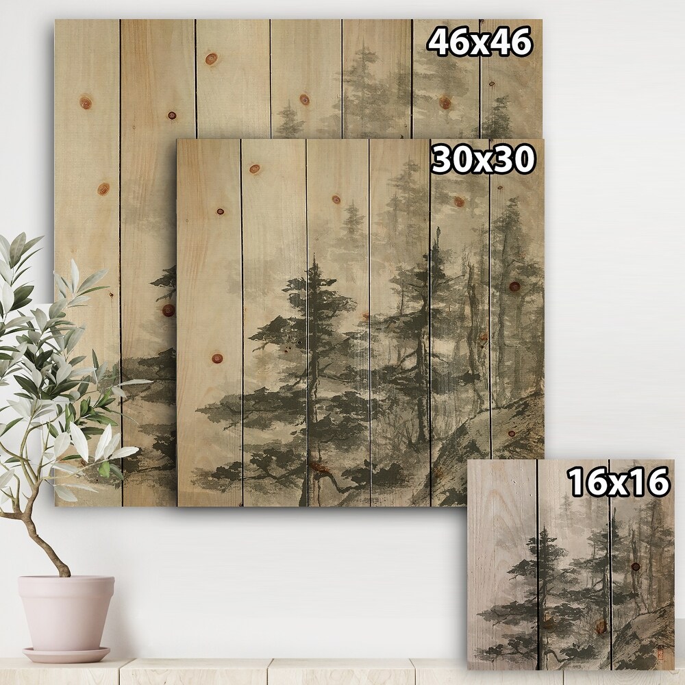 Designart 'Asian Forest' Cabin Lodge Natural Pine Print   Grey