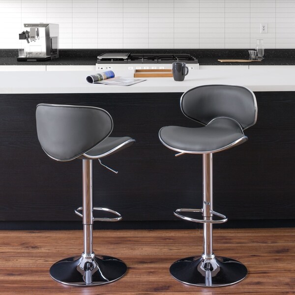 Porch and Den Patten Dark Grey Bonded Leather Curved Adjustable Barstool (Set of 2)