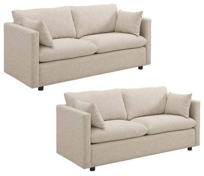 Home Square 2 Piece Contemporary Modern Polyester Sofa Set in Beige   Transitional   Sofas   by Homesquare  Houzz