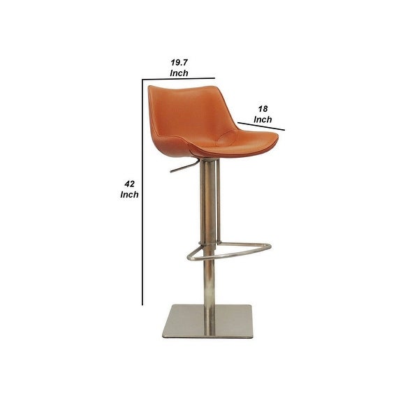 Cid 21-31 Inch Adjustable Counter Bar Stool， Vegan Leather， Swivel， Orange - 18L x 19.7W x 42H Inches