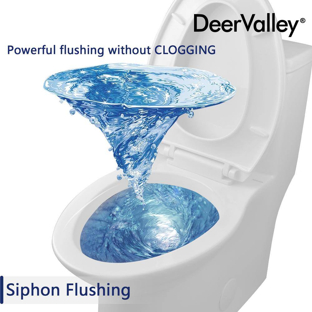 DEERVALLEY Symmetry 1-Piece 1.11.6 GPF Dual Flush Elongated Toilet in White with Map Flush 1000g Soft Closed Seat Included DV-1F52508