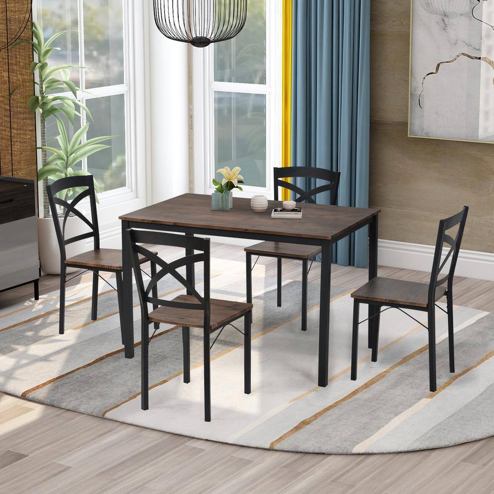 Harper  Bright Designs 5-Piece Industrial Brown Dining Set with Ergonomic Chairs ST000020AAD