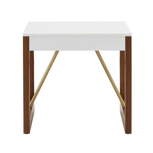 Archer Two-Tone High Gloss White and Walnut End Table by iNSPIRE Q Modern