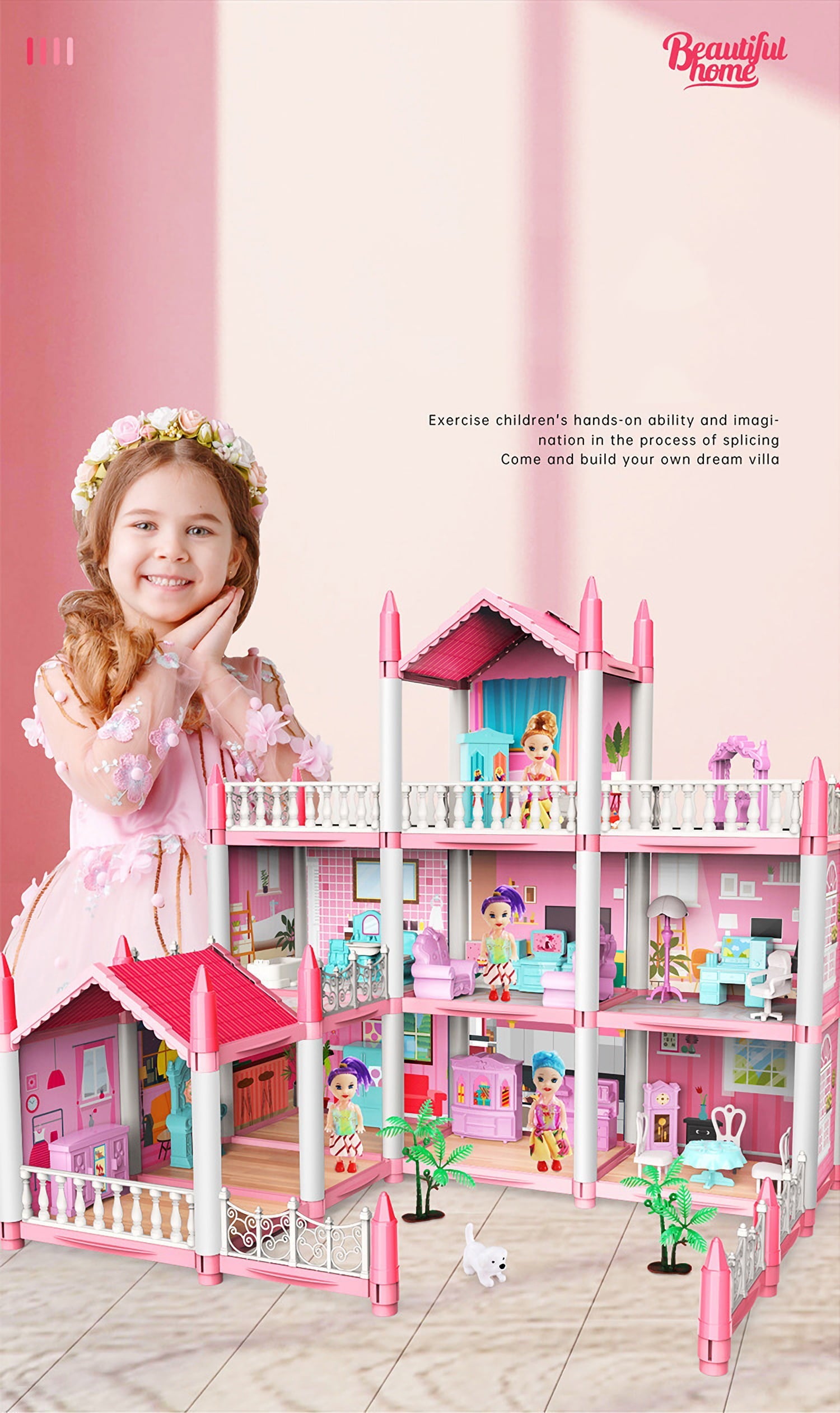 Kyoryuger Doll Houses For Girl For Barbie，Dollhouse Girls Toys Castles Big Barbie Dream Doll House，With Lights And Dolls，Assembly Required