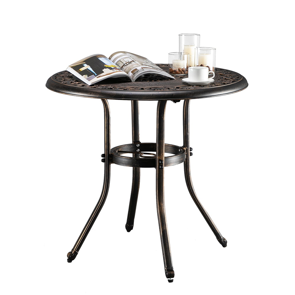 Zimtown 32" Patio Table with Umbrella Hole, Outdoor Round Cast Aluminum Bistro Table -Bronze