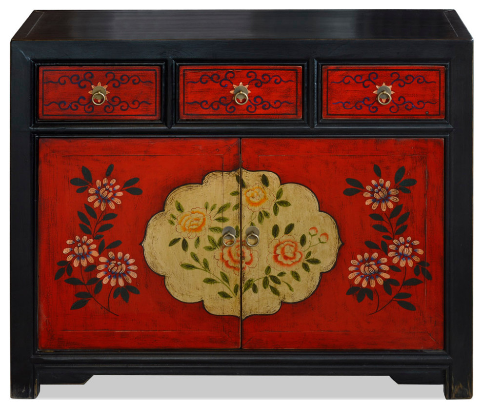 Elmwood Floral Motif Tibetan Cabinet   Asian   Accent Chests And Cabinets   by China Furniture and Arts  Houzz