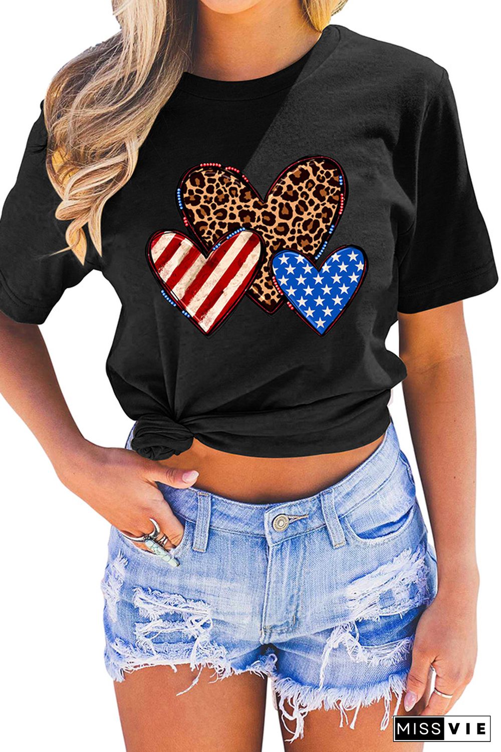 Indenpendence Day Leopard and US Flag Heart Graphic Tee