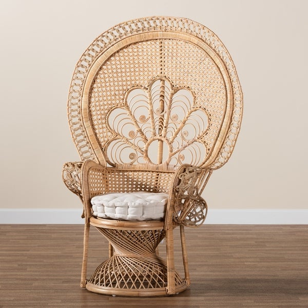 Ediva Modern Bohemian Natural Brown Rattan Peacock Accent Chair