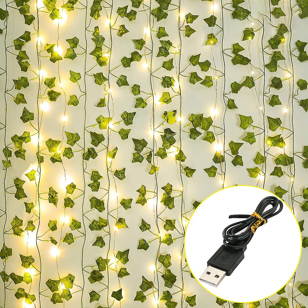 Artificial Plants Led String Light， 1pcs Green Leaf Ivy Vine Fairy Light String Maple Leaves Lamp Garland Diy Hanging Lighting