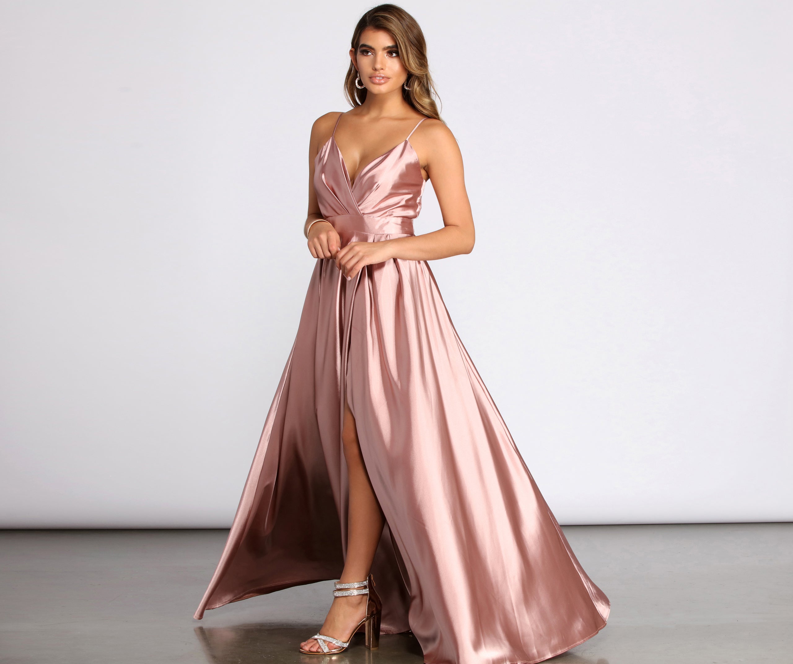 Lucy Formal Satin Wrap Dress