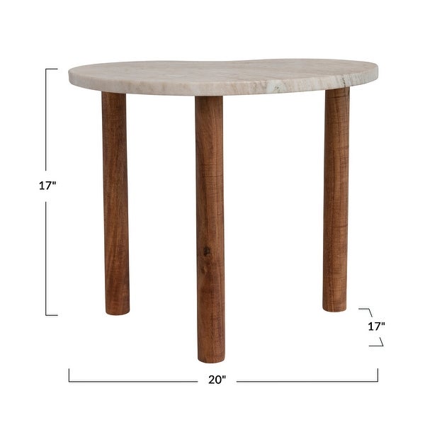 Organically Shaped Marble and Wood Side Table - 20.0