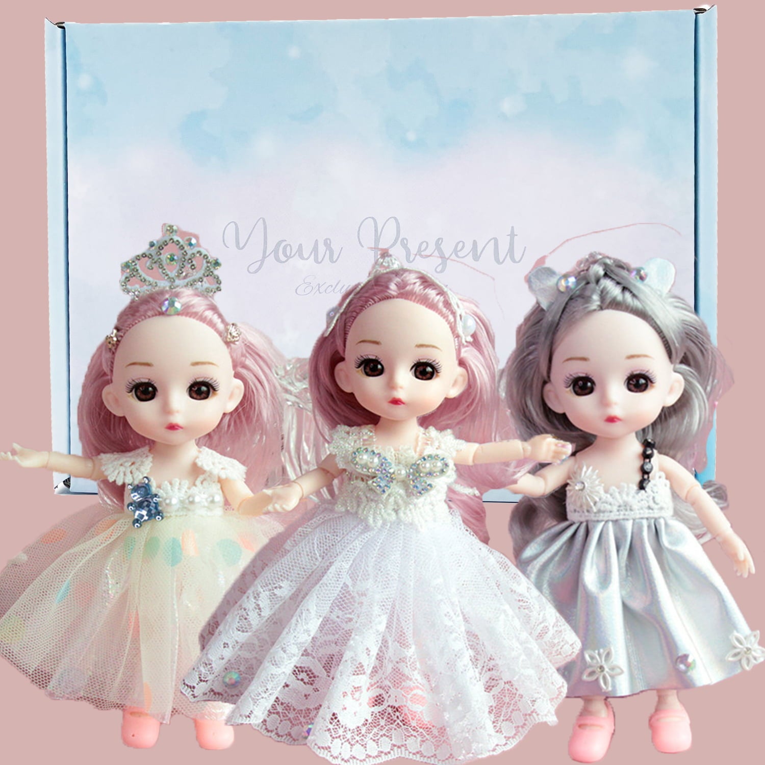 Little Dolls Set with Mini Princess Dolls for Girls ,Princess Toys for Girls 1,2,3, 4, 5, 6, Years