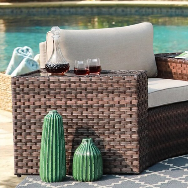 2piece Outdoor Wicker Arm Table Patio Side Table