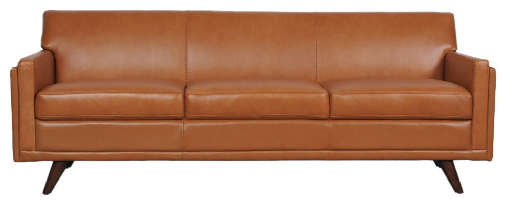 Moroni Milo Full Leather Mid Century Sofa with Wooden Legs in Tan   Midcentury   Sofas   by Moroni  Houzz